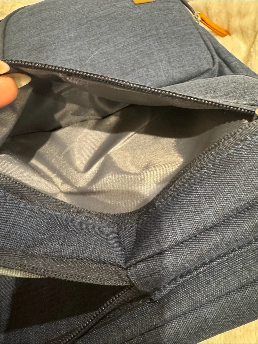 Navy Shoulder Tech Bag with Tan Accents